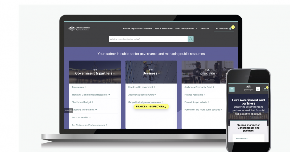 ThinkPlace design for Department of Finance website